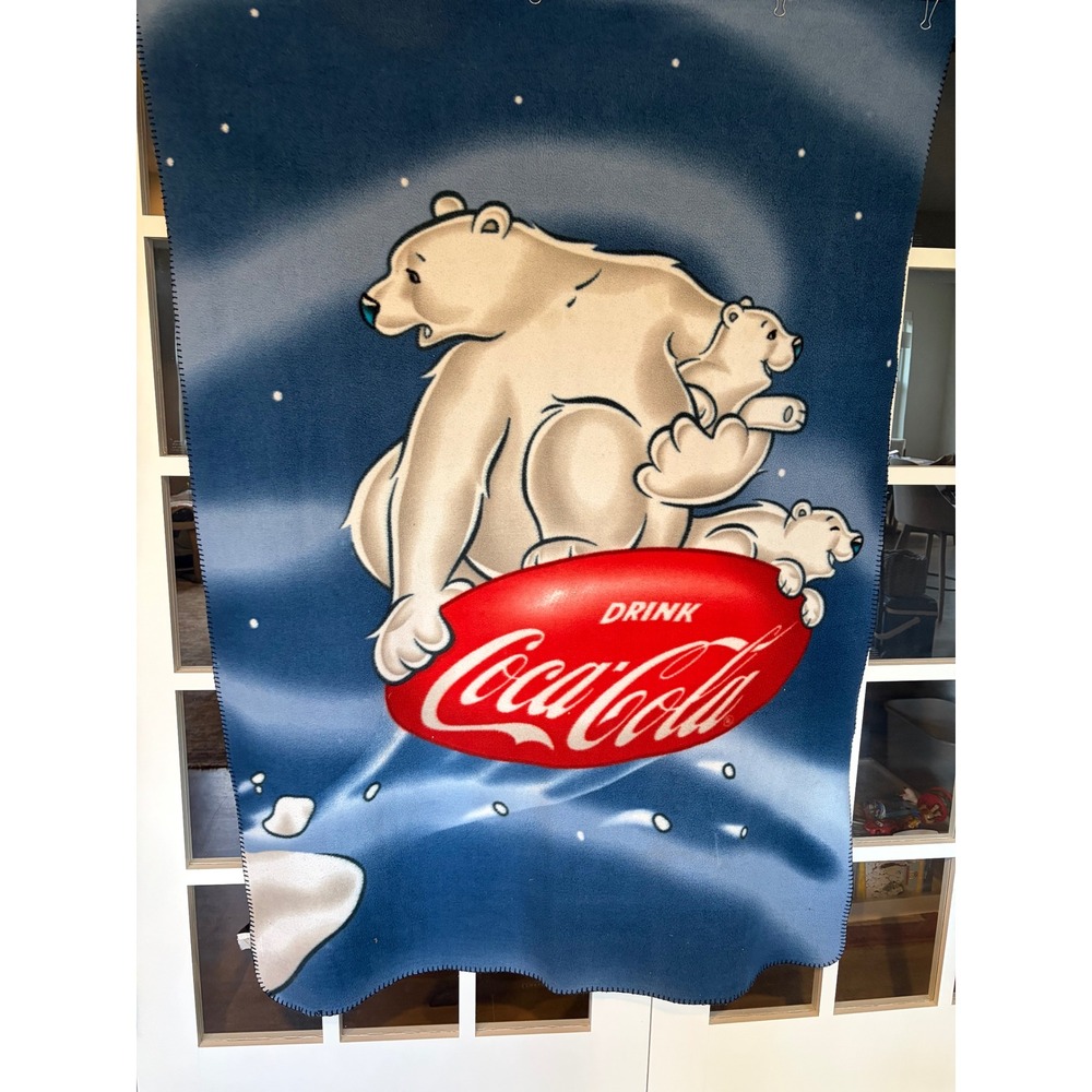 Vintage Coca-Cola Polar Bears Fleece Throw Blanket 63"x44" Mohawk